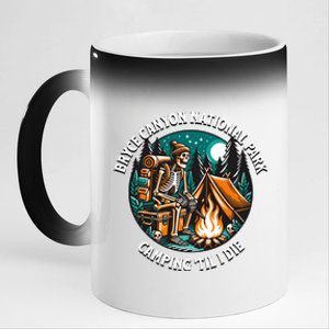 Bryce Canyon National Park Camping Til I Die Skeleton Gift 11oz Black Color Changing Mug