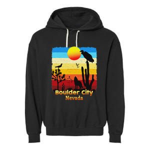 Boulder City Nevada Nv Coyote Sunset Retro Desert Garment-Dyed Fleece Hoodie