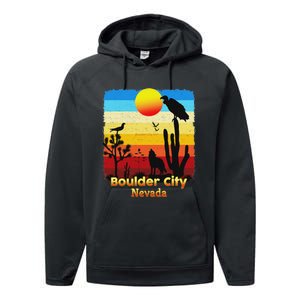 Boulder City Nevada Nv Coyote Sunset Retro Desert Performance Fleece Hoodie