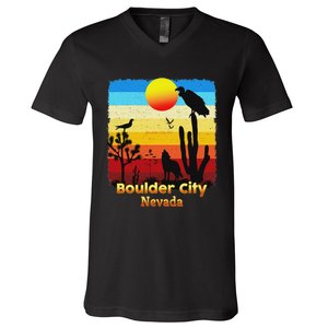 Boulder City Nevada Nv Coyote Sunset Retro Desert V-Neck T-Shirt