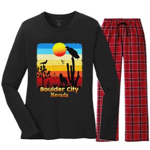 Boulder City Nevada Nv Coyote Sunset Retro Desert Women's Long Sleeve Flannel Pajama Set 