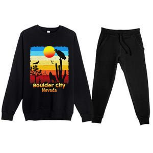 Boulder City Nevada Nv Coyote Sunset Retro Desert Premium Crewneck Sweatsuit Set