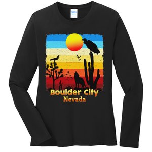 Boulder City Nevada Nv Coyote Sunset Retro Desert Ladies Long Sleeve Shirt