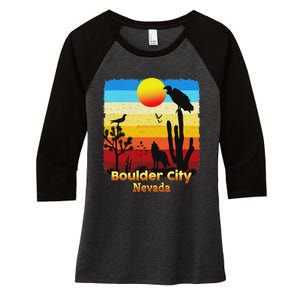 Boulder City Nevada Nv Coyote Sunset Retro Desert Women's Tri-Blend 3/4-Sleeve Raglan Shirt