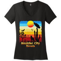 Boulder City Nevada Nv Coyote Sunset Retro Desert Women's V-Neck T-Shirt