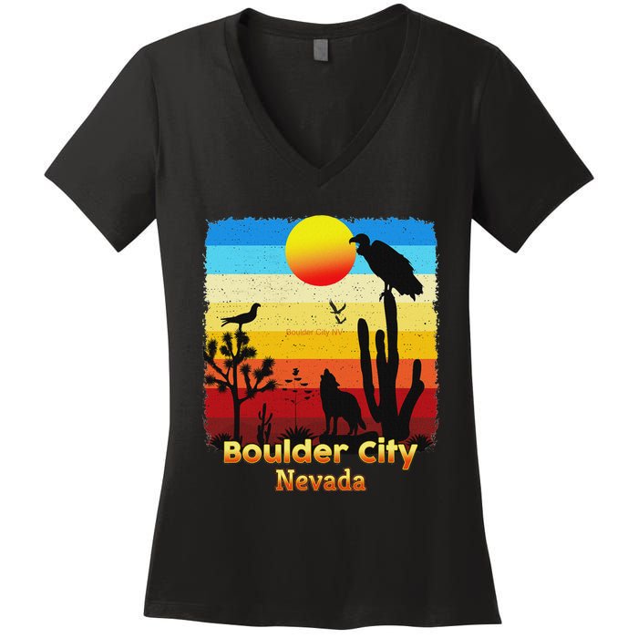 Boulder City Nevada Nv Coyote Sunset Retro Desert Women's V-Neck T-Shirt