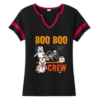 Boo Crew Nurse Halloween Ghost Skeleton Nurses Rn Ladies Halftime Notch Neck Tee