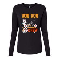 Boo Crew Nurse Halloween Ghost Skeleton Nurses Rn Womens Cotton Relaxed Long Sleeve T-Shirt