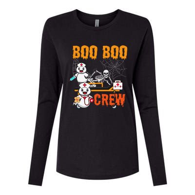 Boo Crew Nurse Halloween Ghost Skeleton Nurses Rn Womens Cotton Relaxed Long Sleeve T-Shirt