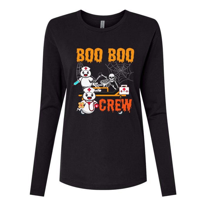 Boo Crew Nurse Halloween Ghost Skeleton Nurses Rn Womens Cotton Relaxed Long Sleeve T-Shirt