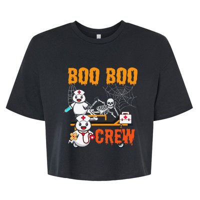 Boo Crew Nurse Halloween Ghost Skeleton Nurses Rn Bella+Canvas Jersey Crop Tee