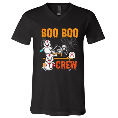 Boo Crew Nurse Halloween Ghost Skeleton Nurses Rn V-Neck T-Shirt