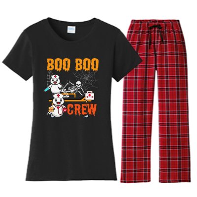 Boo Crew Nurse Halloween Ghost Skeleton Nurses Rn Women's Flannel Pajama Set