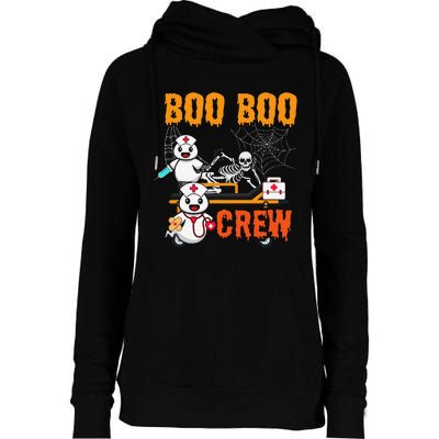 Boo Crew Nurse Halloween Ghost Skeleton Nurses Rn Womens Funnel Neck Pullover Hood