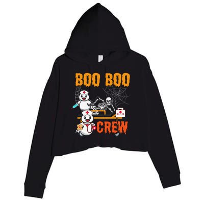 Boo Crew Nurse Halloween Ghost Skeleton Nurses Rn Crop Fleece Hoodie