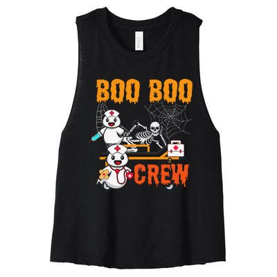 Boo Crew Nurse Halloween Ghost Skeleton Nurses Rn Women's Racerback Cropped Tank