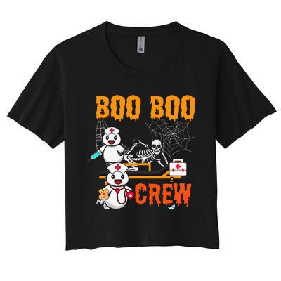 Boo Crew Nurse Halloween Ghost Skeleton Nurses Rn Women's Crop Top Tee