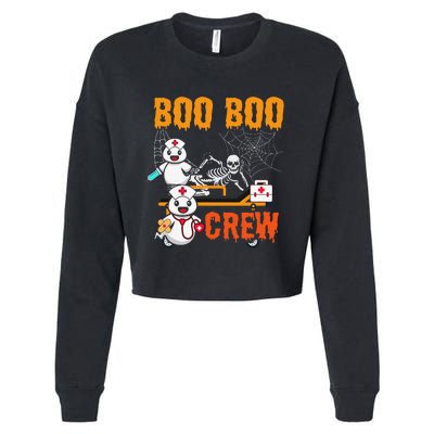 Boo Crew Nurse Halloween Ghost Skeleton Nurses Rn Cropped Pullover Crew