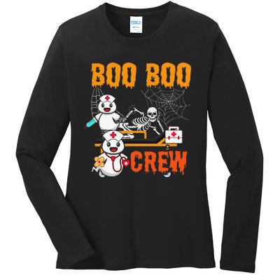 Boo Crew Nurse Halloween Ghost Skeleton Nurses Rn Ladies Long Sleeve Shirt