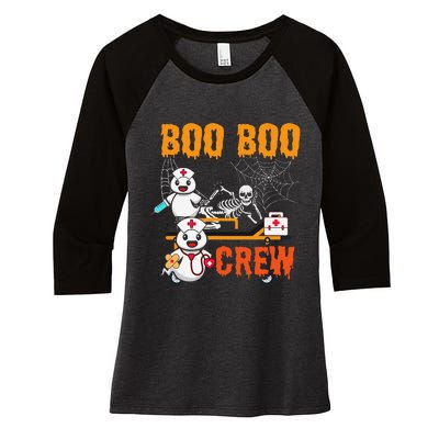 Boo Crew Nurse Halloween Ghost Skeleton Nurses Rn Women's Tri-Blend 3/4-Sleeve Raglan Shirt