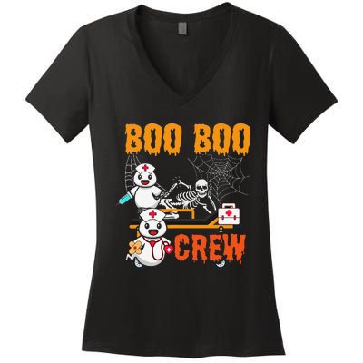 Boo Crew Nurse Halloween Ghost Skeleton Nurses Rn Women's V-Neck T-Shirt