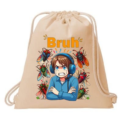 Bruh Cicadas Noise Funny Headset Cicada 2024 Cicada Killer Drawstring Bag