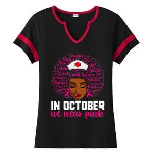 Breast Cancer Nursing African Black Nurse Pink Ribbon Ladies Halftime Notch Neck Tee