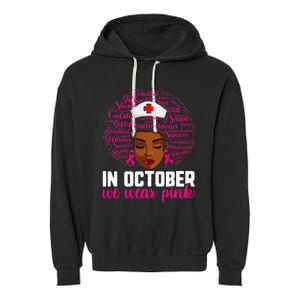 Breast Cancer Nursing African Black Nurse Pink Ribbon Garment-Dyed Fleece Hoodie