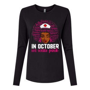 Breast Cancer Nursing African Black Nurse Pink Ribbon Womens Cotton Relaxed Long Sleeve T-Shirt