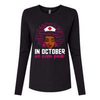 Breast Cancer Nursing African Black Nurse Pink Ribbon Womens Cotton Relaxed Long Sleeve T-Shirt