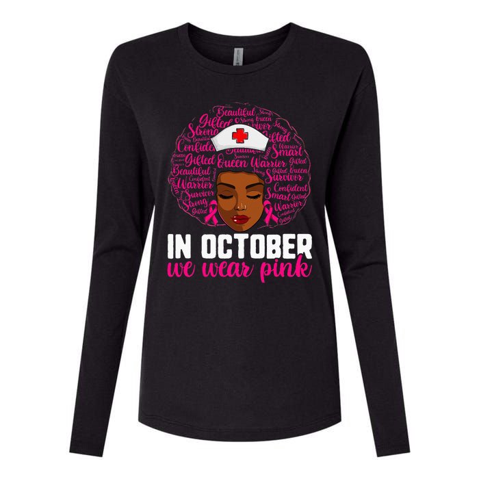 Breast Cancer Nursing African Black Nurse Pink Ribbon Womens Cotton Relaxed Long Sleeve T-Shirt