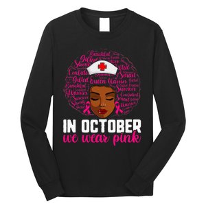 Breast Cancer Nursing African Black Nurse Pink Ribbon Long Sleeve Shirt