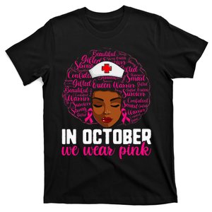 Breast Cancer Nursing African Black Nurse Pink Ribbon T-Shirt