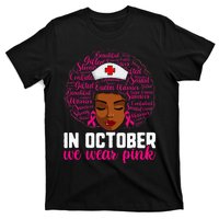 Breast Cancer Nursing African Black Nurse Pink Ribbon T-Shirt