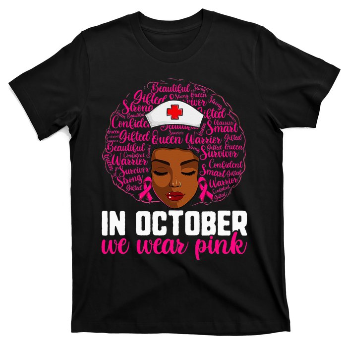 Breast Cancer Nursing African Black Nurse Pink Ribbon T-Shirt