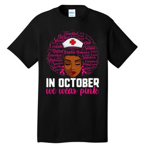 Breast Cancer Nursing African Black Nurse Pink Ribbon Tall T-Shirt