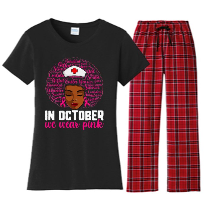 Breast Cancer Nursing African Black Nurse Pink Ribbon Women's Flannel Pajama Set