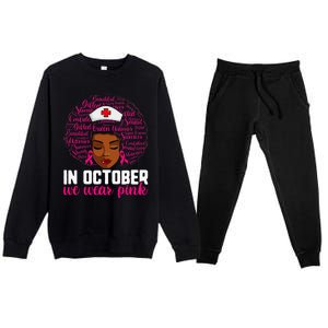 Breast Cancer Nursing African Black Nurse Pink Ribbon Premium Crewneck Sweatsuit Set