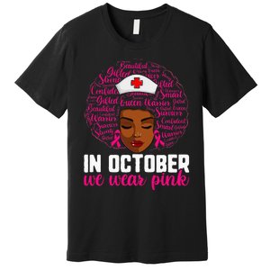 Breast Cancer Nursing African Black Nurse Pink Ribbon Premium T-Shirt