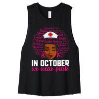 Breast Cancer Nursing African Black Nurse Pink Ribbon Women's Racerback Cropped Tank