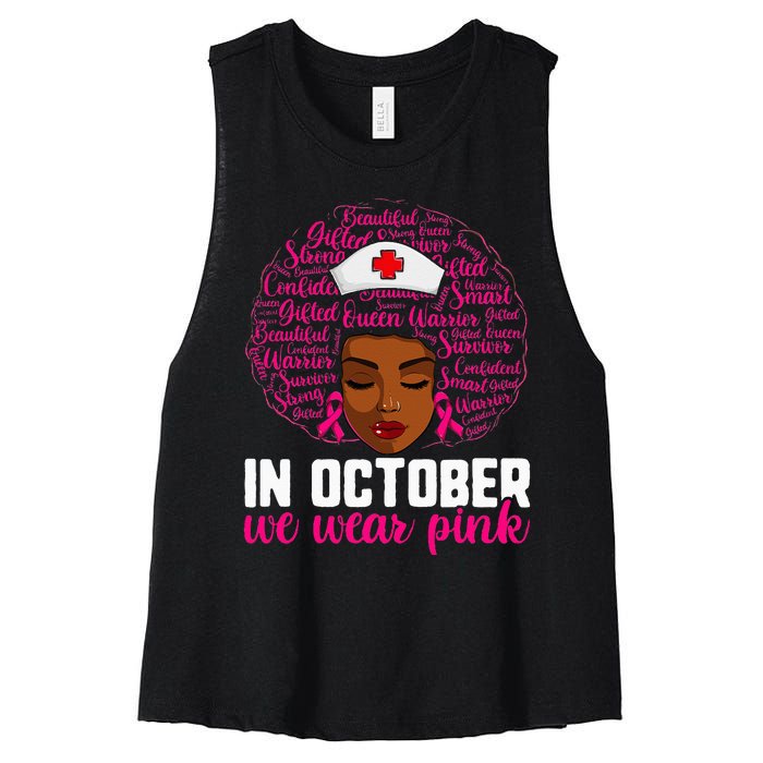 Breast Cancer Nursing African Black Nurse Pink Ribbon Women's Racerback Cropped Tank