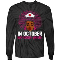 Breast Cancer Nursing African Black Nurse Pink Ribbon Tie-Dye Long Sleeve Shirt