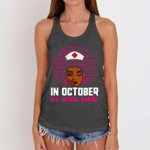 Breast Cancer Nursing African Black Nurse Pink Ribbon Women's Knotted Racerback Tank