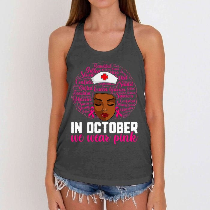 Breast Cancer Nursing African Black Nurse Pink Ribbon Women's Knotted Racerback Tank