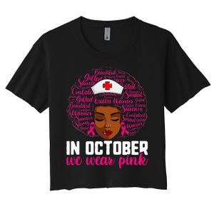 Breast Cancer Nursing African Black Nurse Pink Ribbon Women's Crop Top Tee