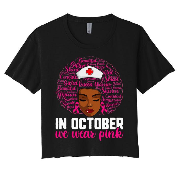 Breast Cancer Nursing African Black Nurse Pink Ribbon Women's Crop Top Tee