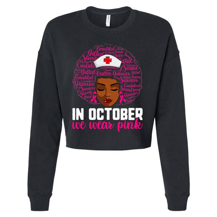 Breast Cancer Nursing African Black Nurse Pink Ribbon Cropped Pullover Crew