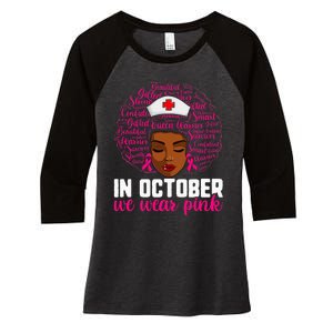 Breast Cancer Nursing African Black Nurse Pink Ribbon Women's Tri-Blend 3/4-Sleeve Raglan Shirt