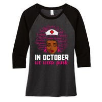 Breast Cancer Nursing African Black Nurse Pink Ribbon Women's Tri-Blend 3/4-Sleeve Raglan Shirt