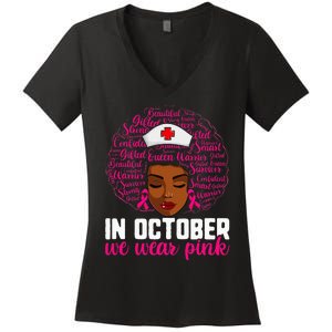 Breast Cancer Nursing African Black Nurse Pink Ribbon Women's V-Neck T-Shirt